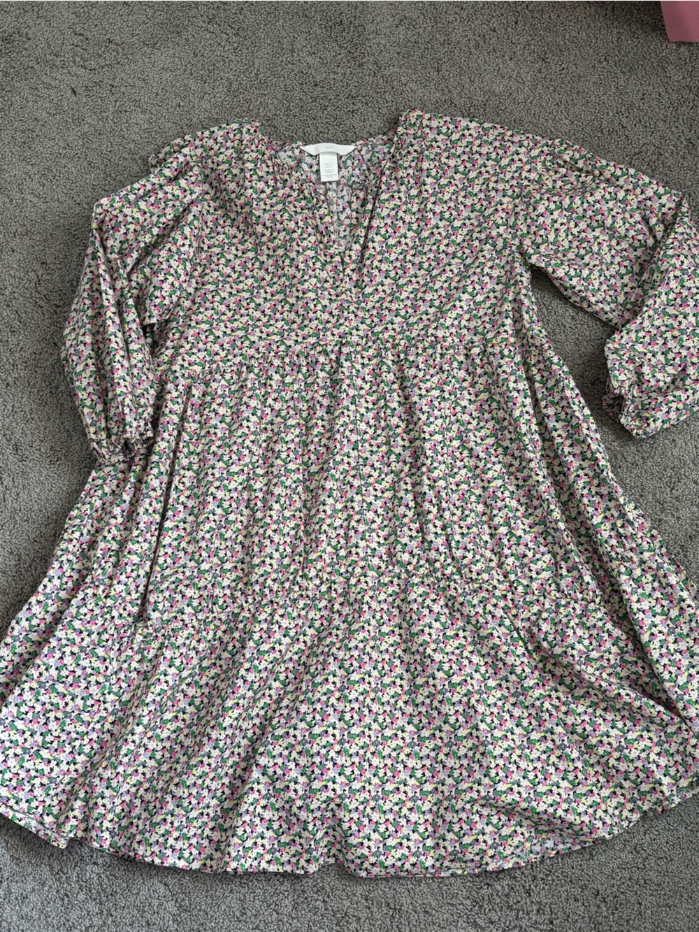 H&M Floral Babydoll Dress in White, Pink, Green